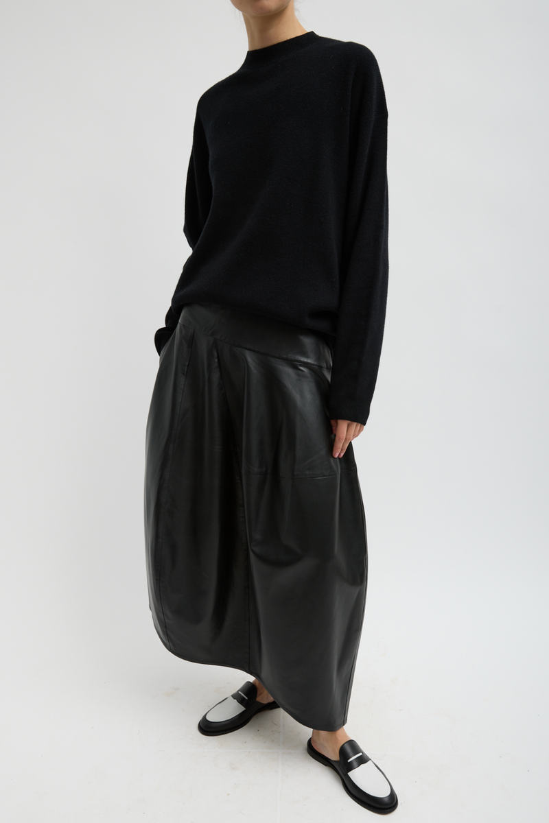 Leather Asymmetrical Balloon Skirt - Black