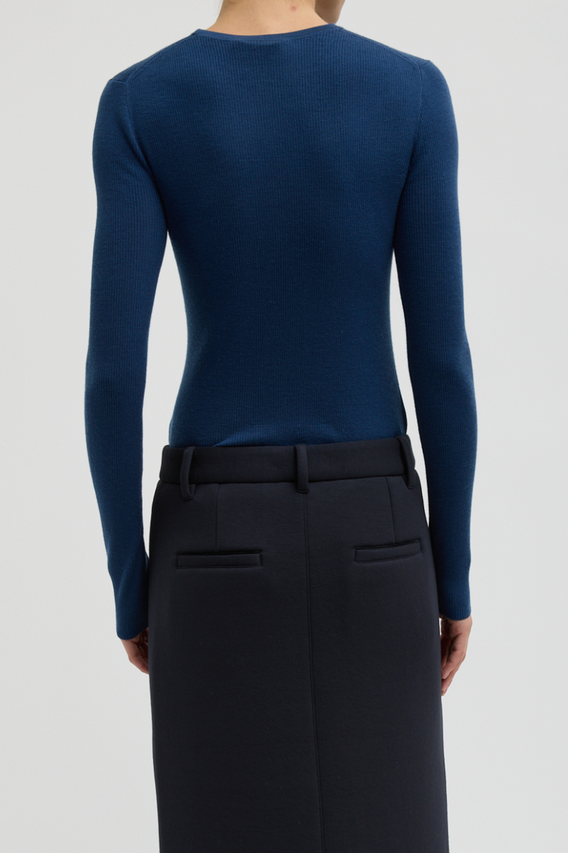 Featherweight Ribbed Sweater Crewneck Pullover - Seal Blue