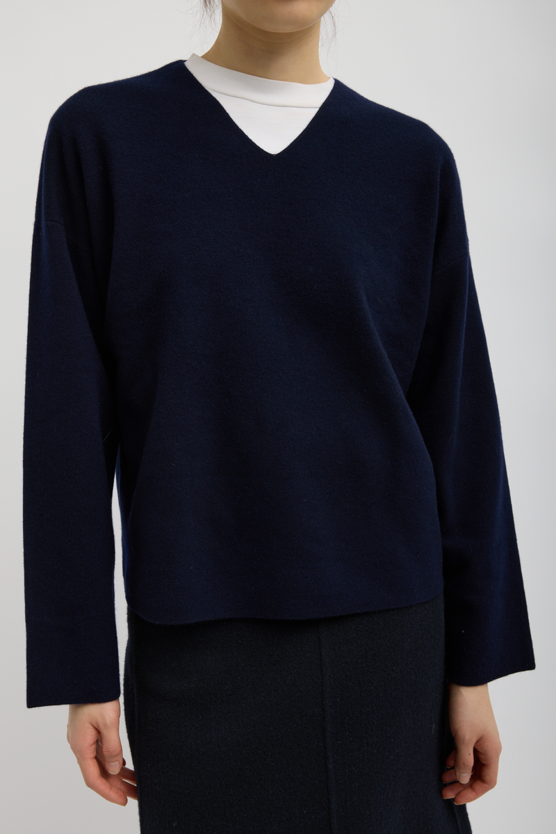 Double Faced Cashmere Oversize Easy Sweater - Dark Navy