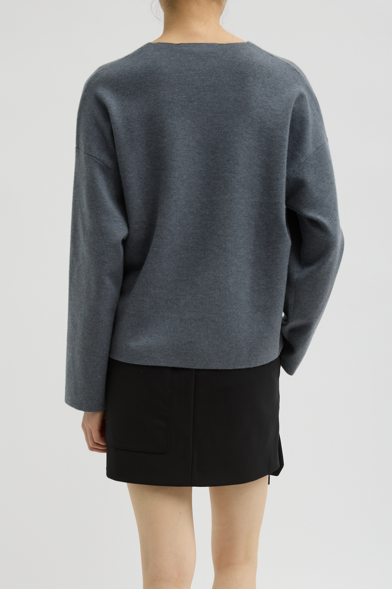 Double Faced Cashmere Oversize Easy Sweater - Medium Heather Grey