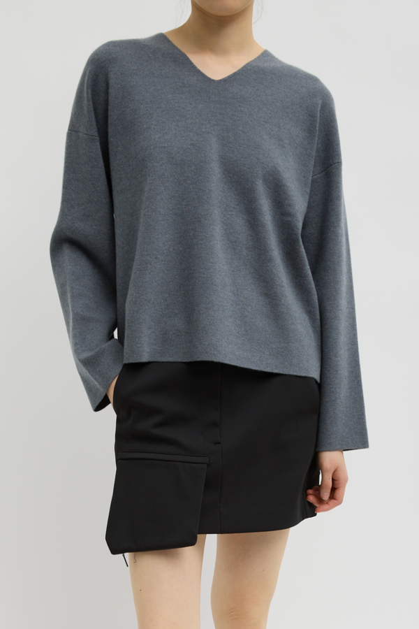 Double Faced Cashmere Oversize Easy Sweater - Medium Heather Grey
