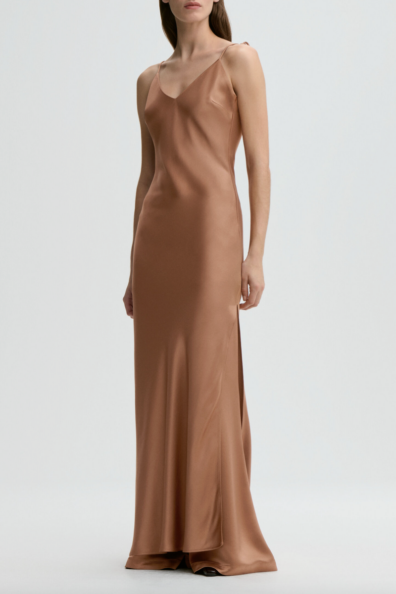latte satin dress Long satin dress latte