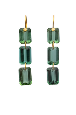 Rectangular Gem Drop Earrings - Green Tourmaline