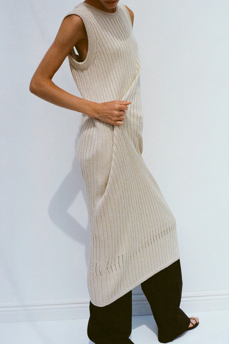 Leighton Knit Dress in Dry Rib - Light Wheat