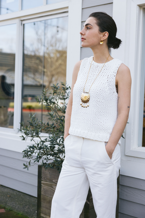 Deluxe Tube Yarn Sweater Tank - White