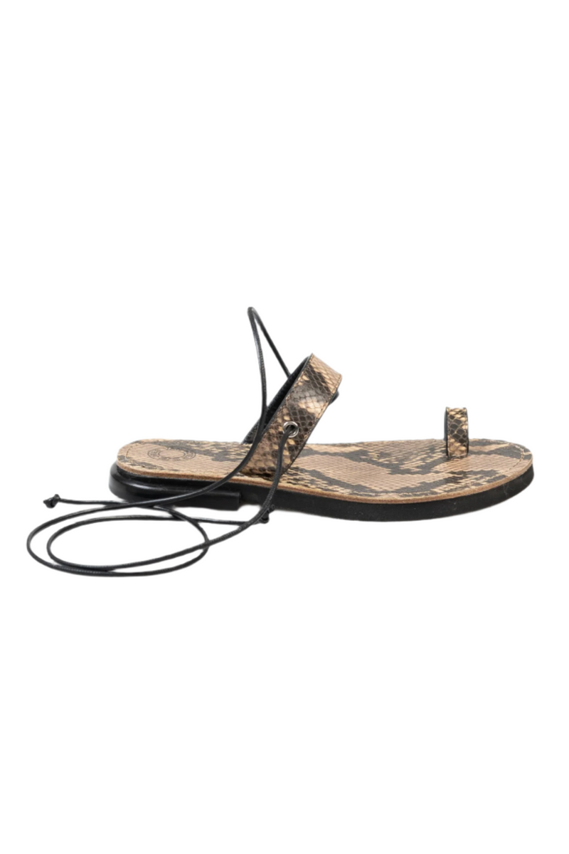 Leather Toe Ring Sandals - Beige Python