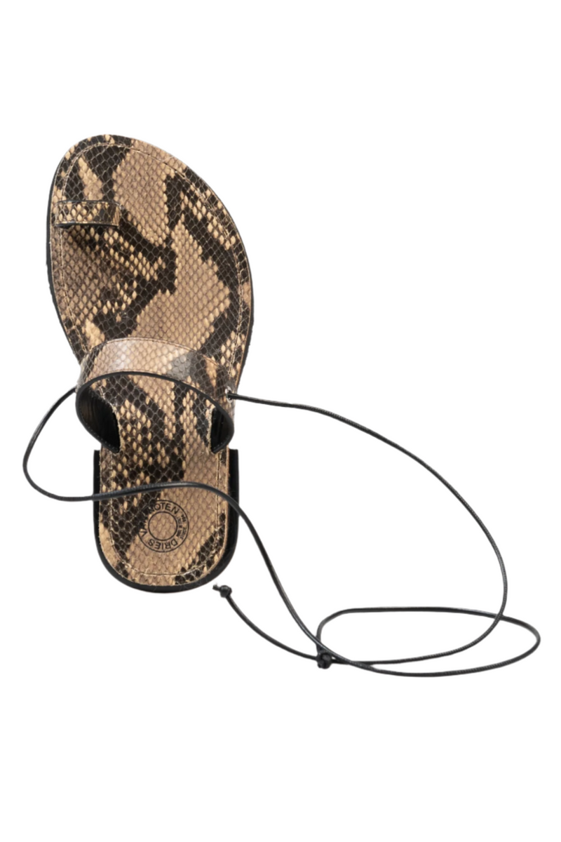 Leather Toe Ring Sandals - Beige Python