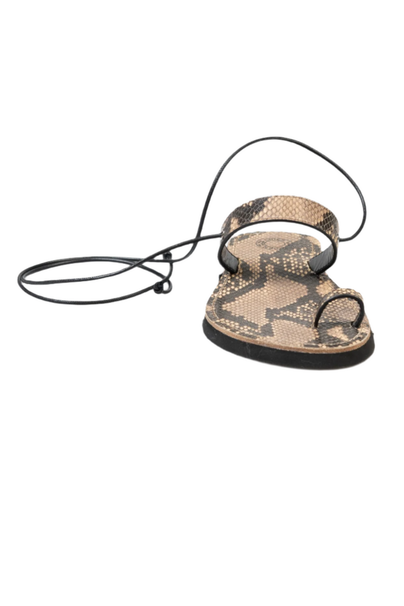 Leather Toe Ring Sandals - Beige Python