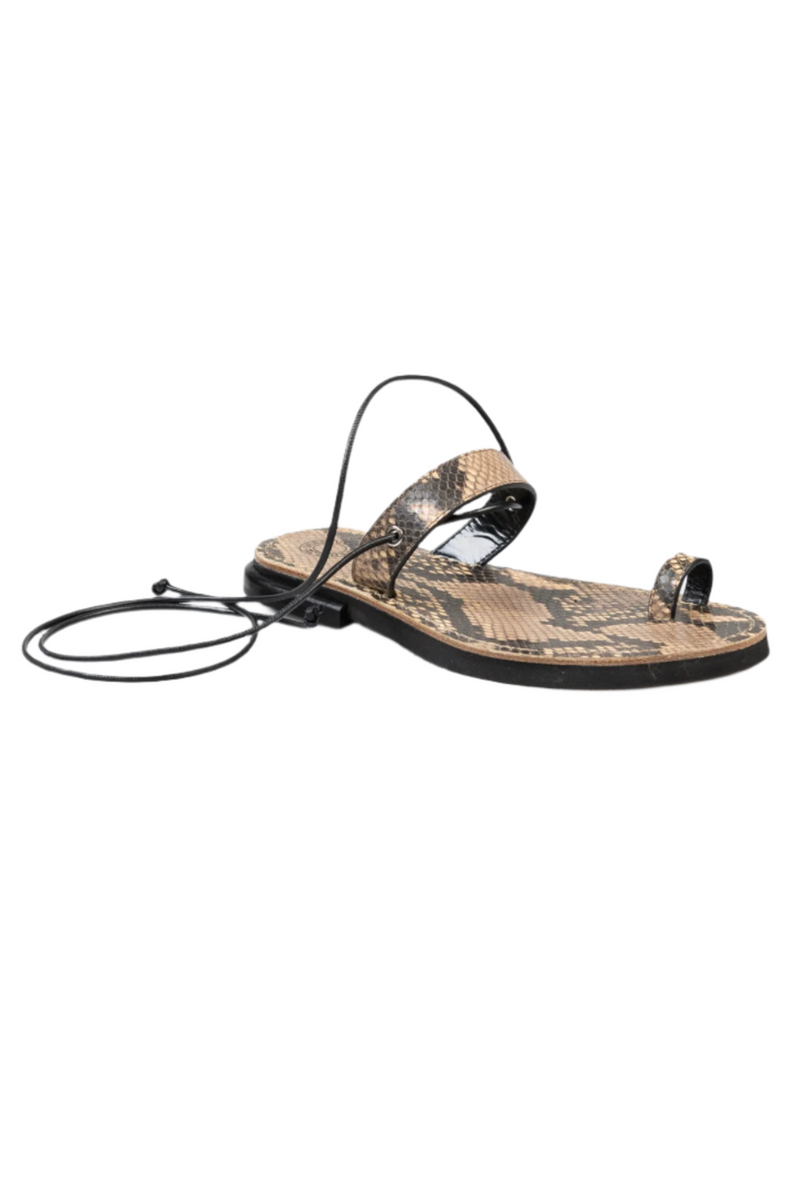 Leather Toe Ring Sandals - Beige Python