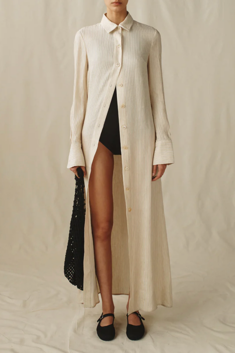 The Long Shirtdress - Cream Tonal Stripe