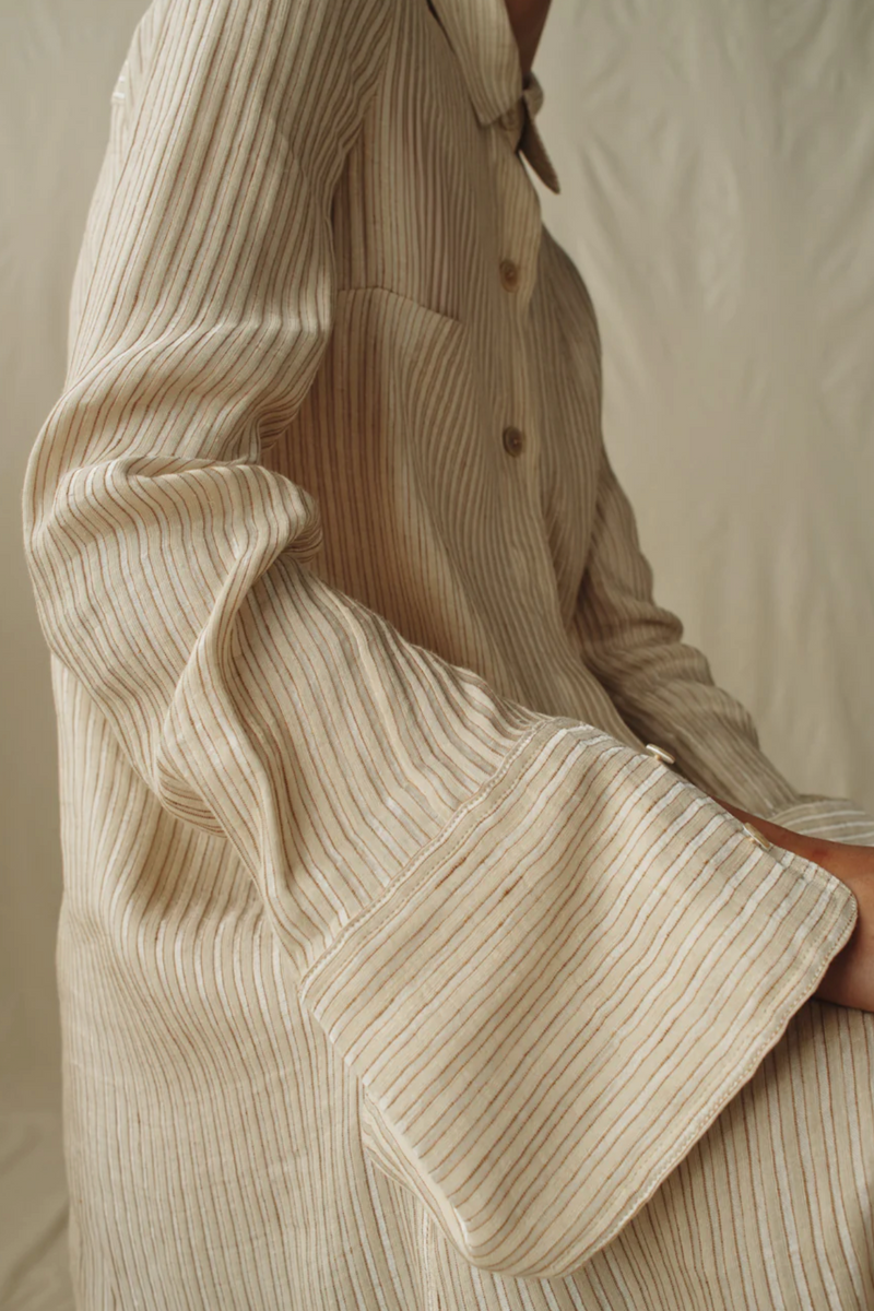 The Long Shirtdress - Cream Tonal Stripe