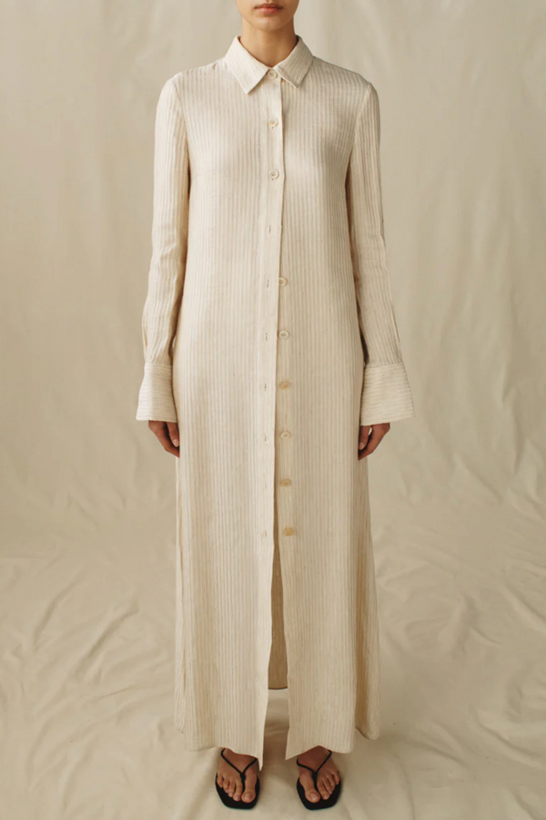 The Long Shirtdress - Cream Tonal Stripe