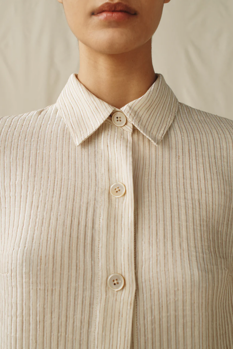 The Long Shirtdress - Cream Tonal Stripe