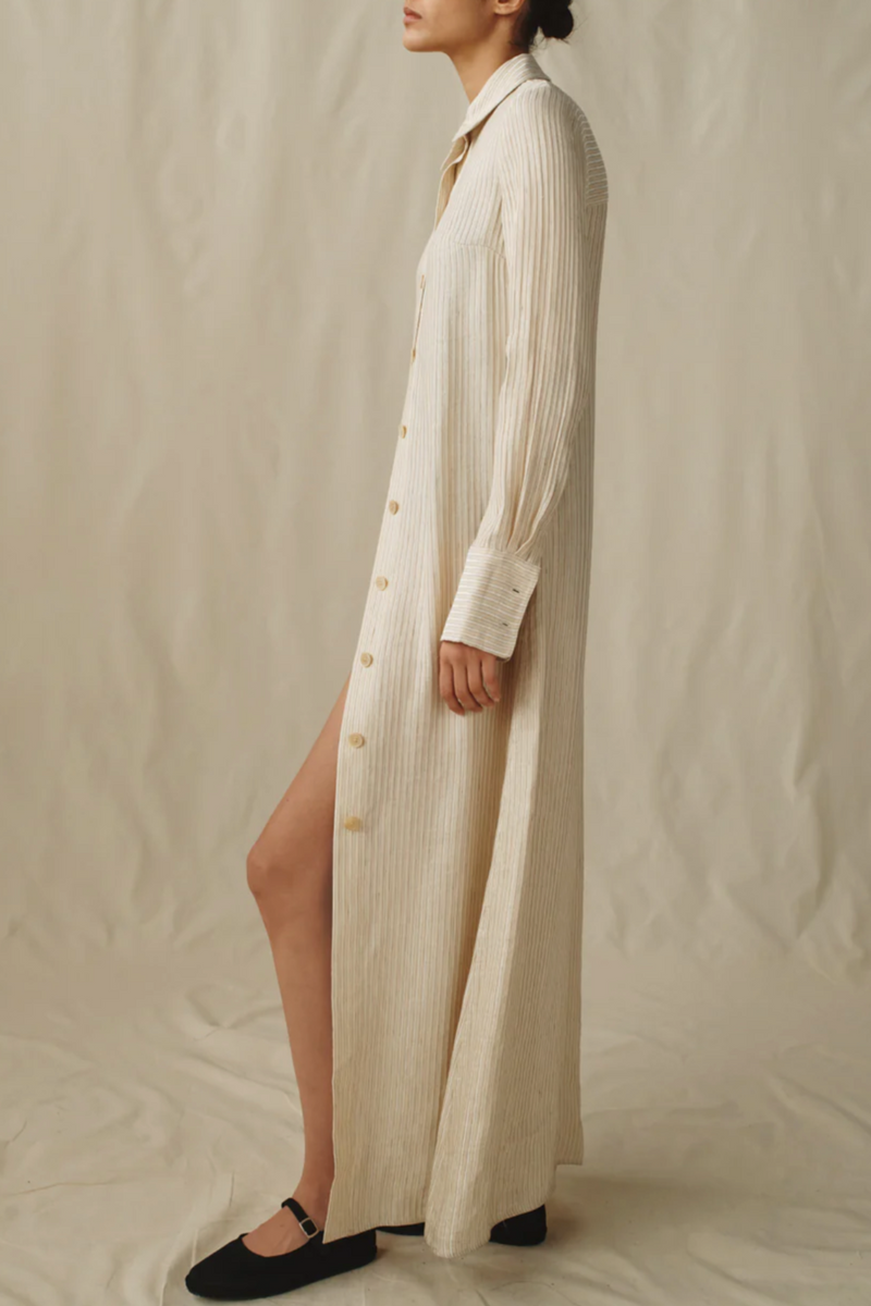 The Long Shirtdress - Cream Tonal Stripe