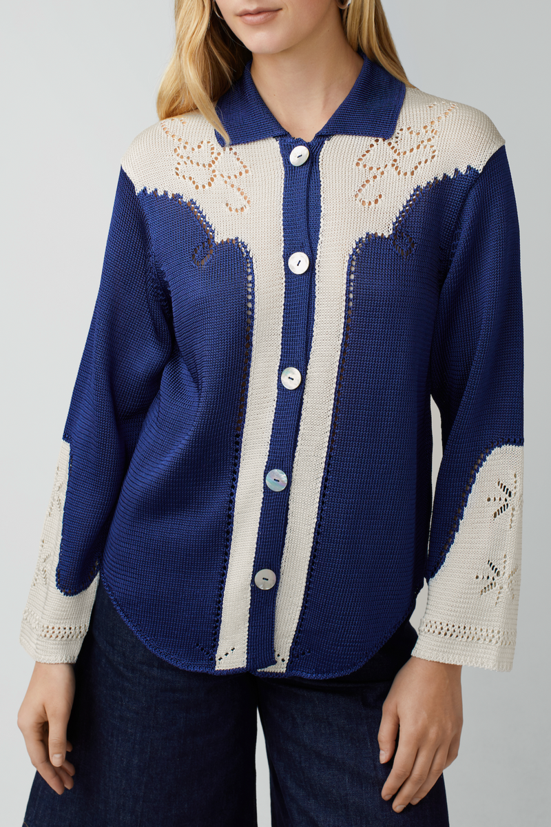Western Shirt - Navy/Natural