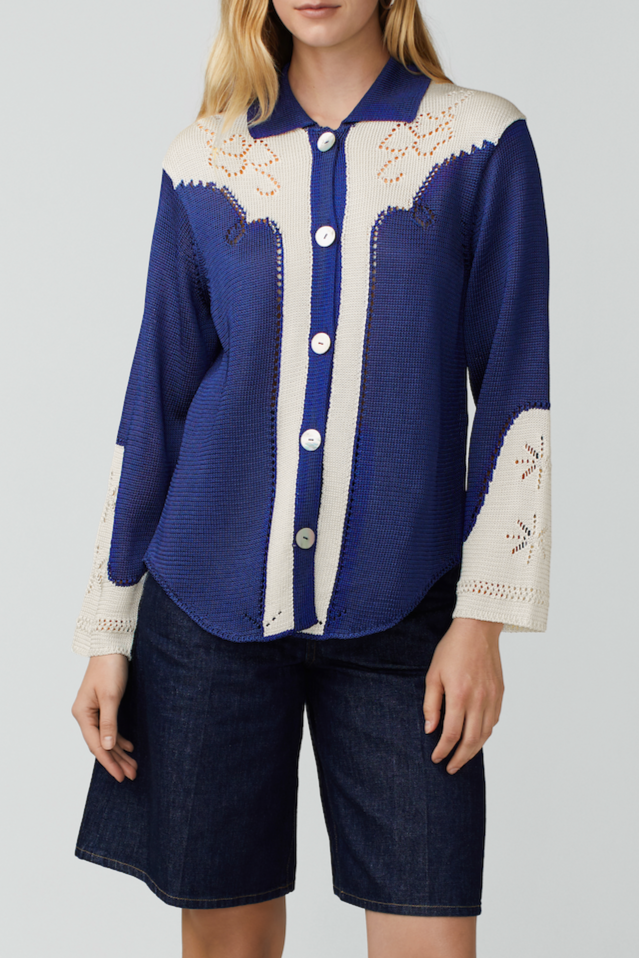 Western Shirt - Navy/Natural