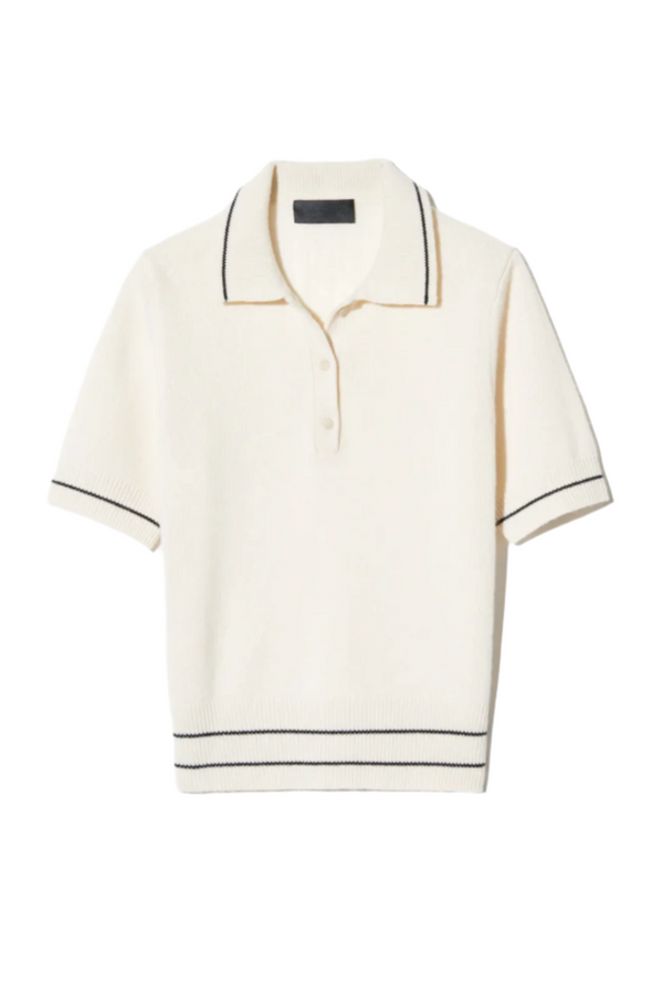 Carline Cashmere Polo Sweater - Ivory/Black