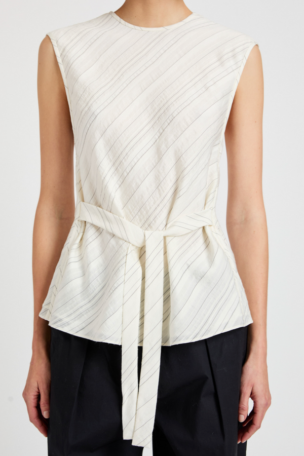 Trina Top in Woven Stripe Flou - Chalk/Black