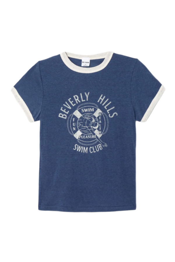60s Slim Ringer "Swim Club" Tee - Navy/White