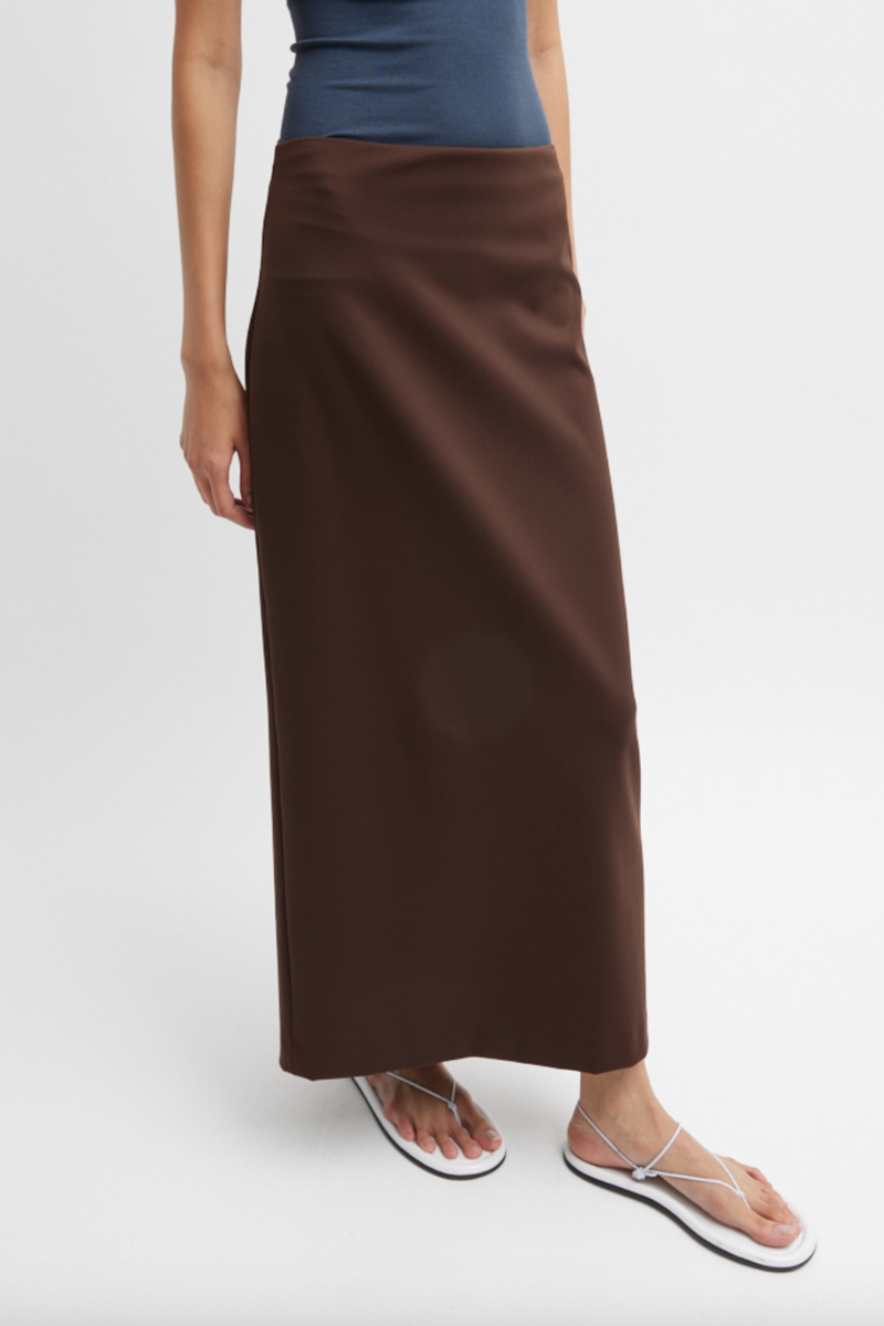 Compact Ultra Stretch Knit Pencil Skirt - Brown