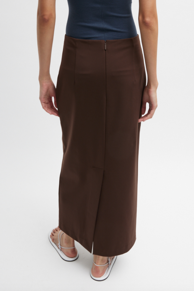 Compact Ultra Stretch Knit Pencil Skirt - Brown