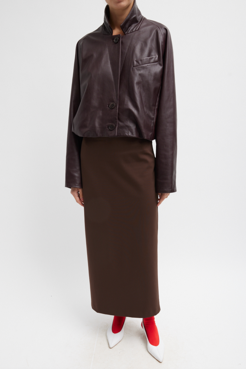 Compact Ultra Stretch Knit Pencil Skirt - Brown
