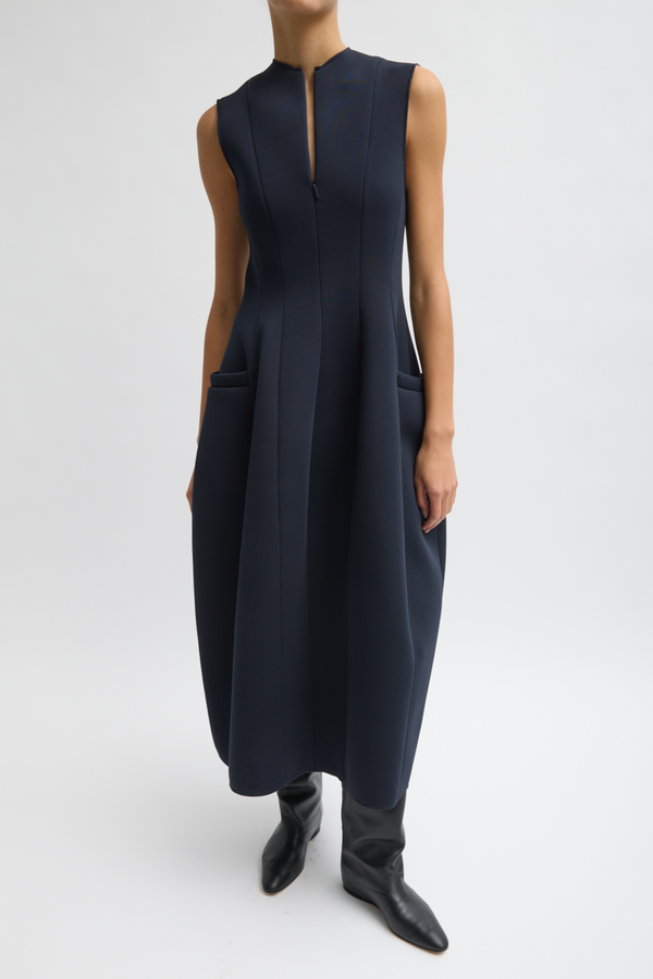 Bonded Twill Sleeveless Sculpt Dress - Navy Multi
