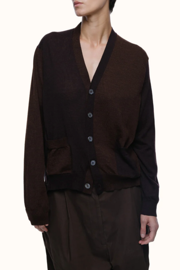 Adrian V Neck Cardigan in Merino - Chocolate