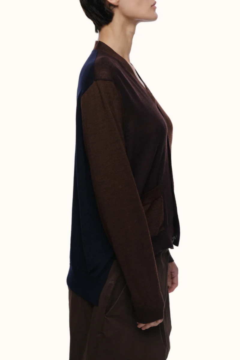 Adrian V Neck Cardigan in Merino - Chocolate