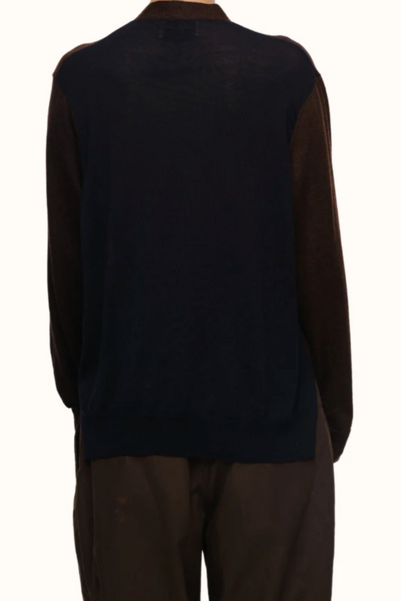 Adrian V Neck Cardigan in Merino - Chocolate