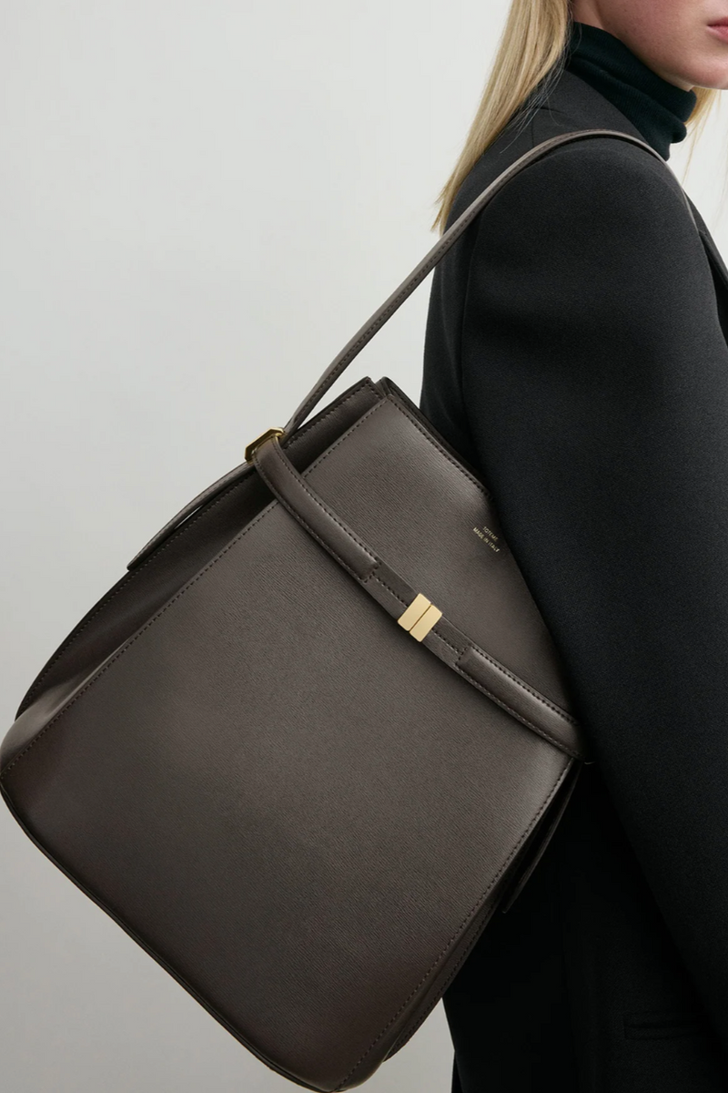 Belted Leather Bucket Bag - Bark