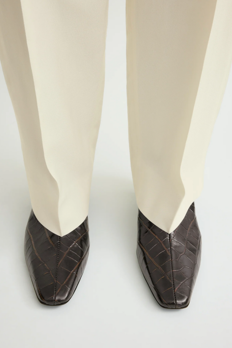 Croco-Embossed Mid-Heel Boots - Dark Brown