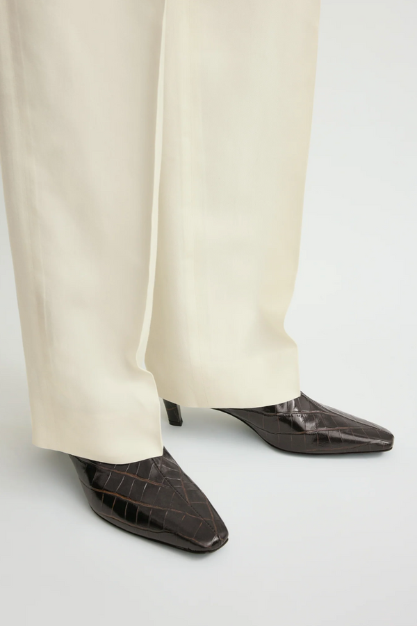 Croco-Embossed Mid-Heel Boots - Dark Brown