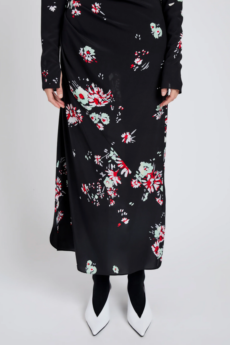 Trudie Dress in Printed Silk Viscose - Black Multi