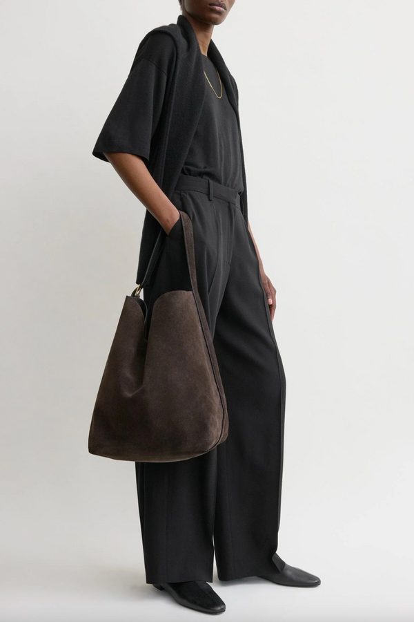 Belted Suede Tote - Brown
