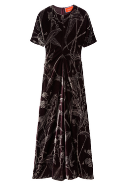 Angelica Dress in Velvet Devoré - Bamboo