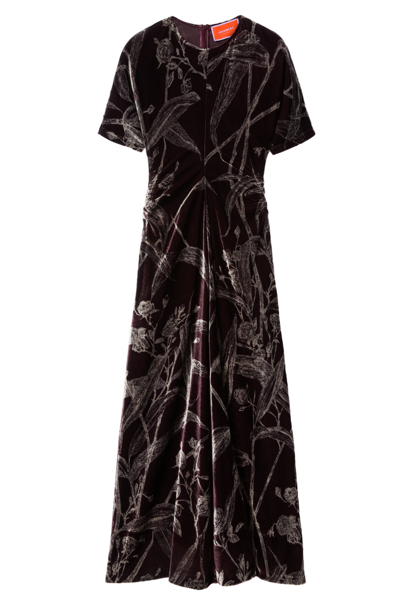 Angelica Dress in Velvet Devoré - Bamboo
