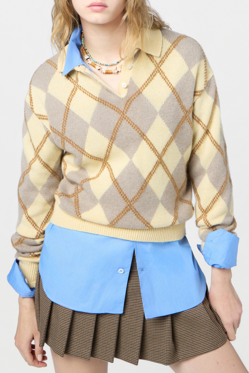 Collegiate Argyle Polo - Butter Combo