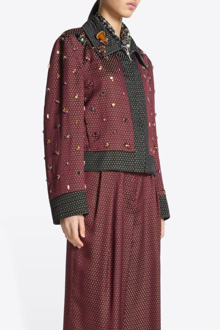 Vurani Crystal Embroidered Jacket - Burgundy