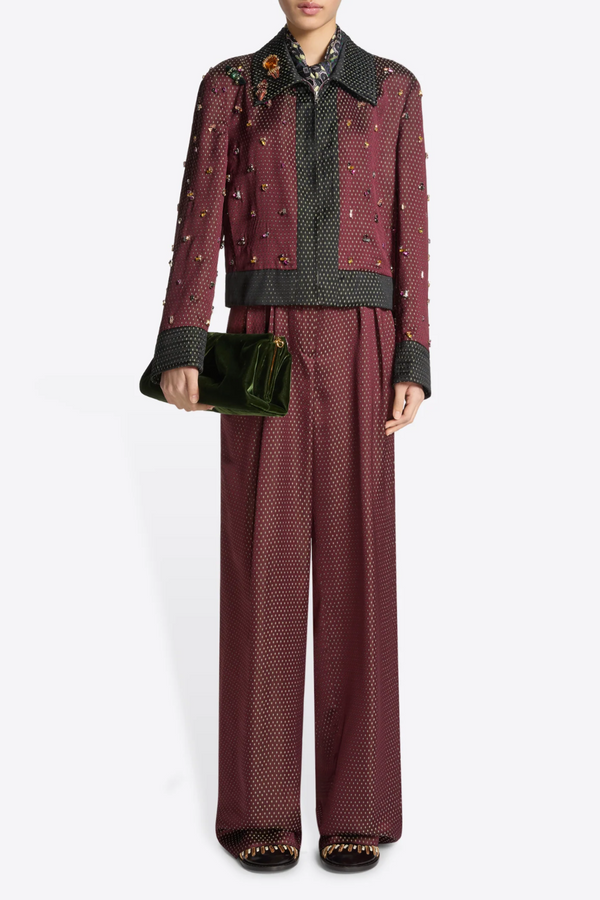 Vurani Crystal Embroidered Jacket - Burgundy