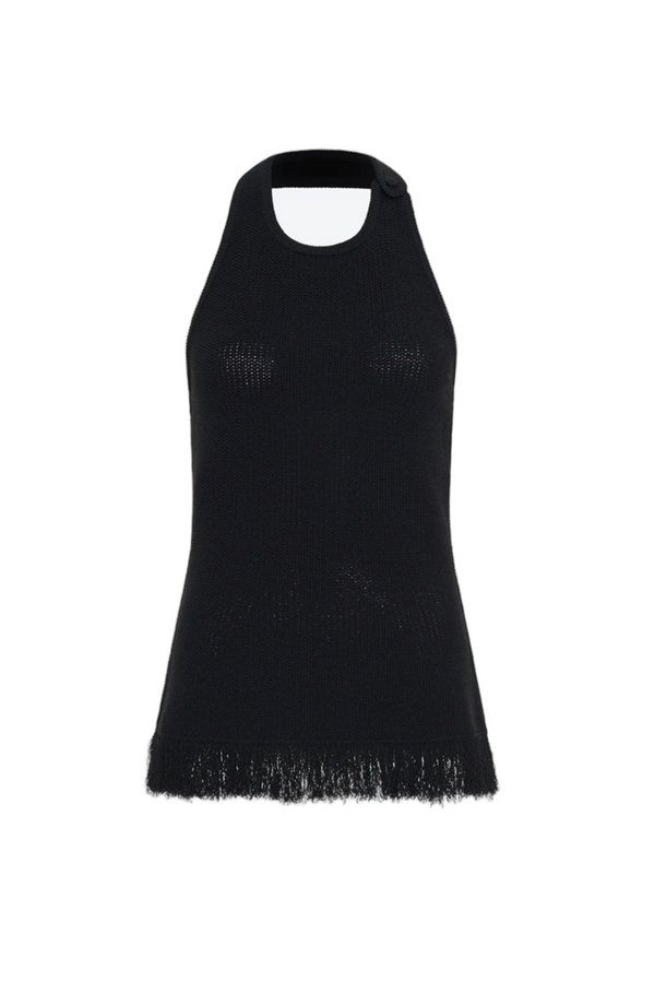 Fringe Halter Top - Deep Black