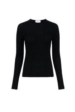 Dolie Crewneck Fitted Sweater - Deep Black