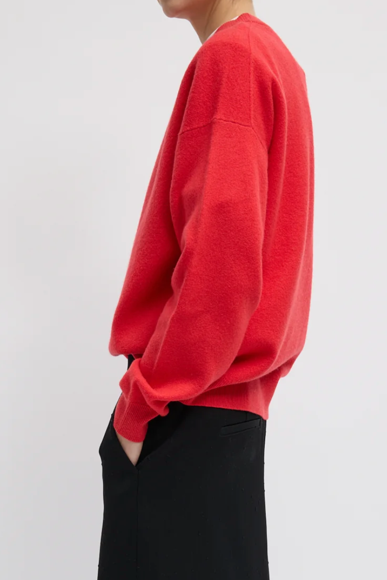 Boiled Wool Crewneck Easy Pullover - Red