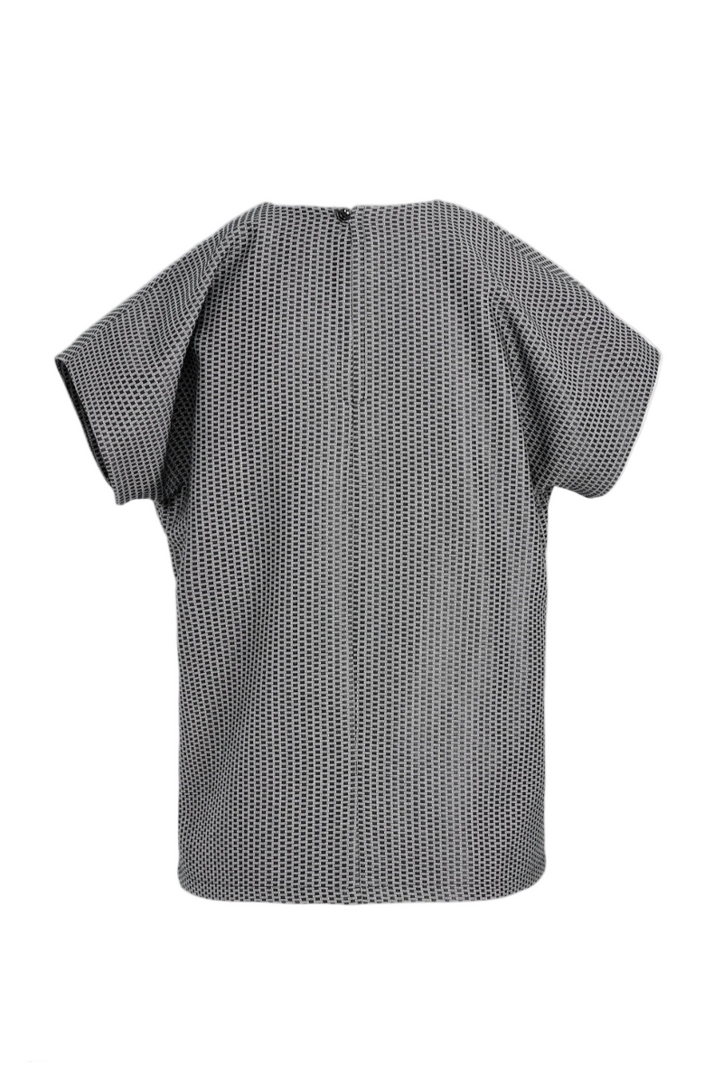 The Ava Top in Wool and Silk - Black Geo