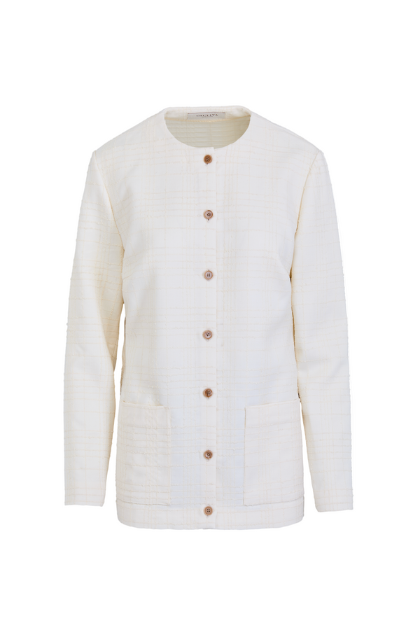 The Claire Cardigan in Textured Check - Ivory