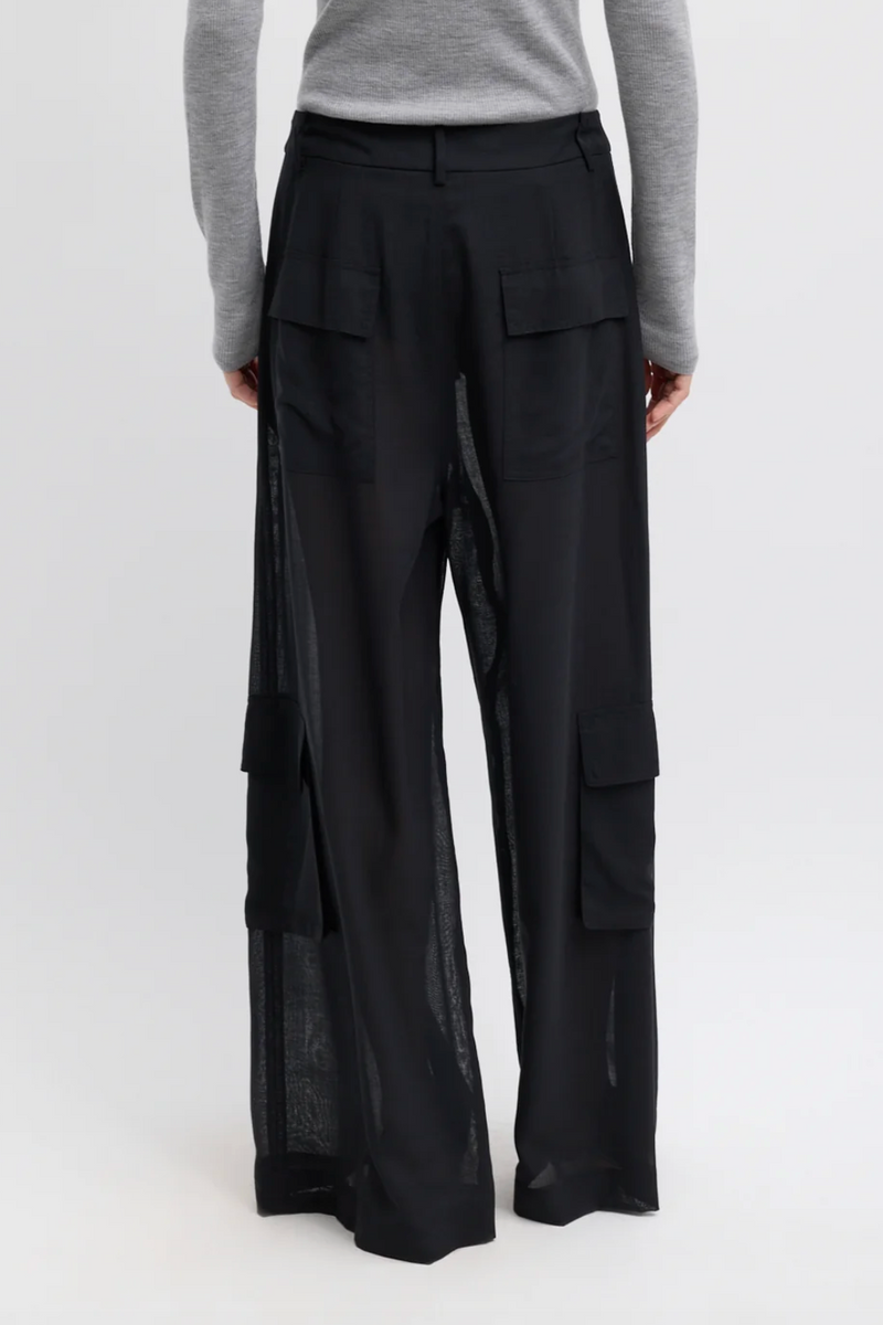 Sheer Wool Gauze Triple Pleat Pant - Black