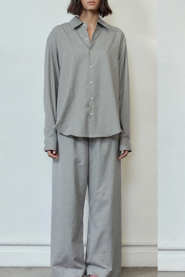 La Shirt Classica in Cotton Flannel - Light Grey Herringbone