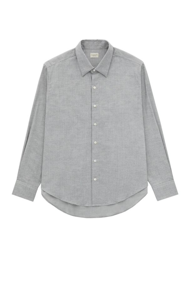 La Shirt Classica in Cotton Flannel - Light Grey Herringbone