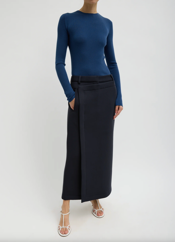 Featherweight Ribbed Sweater Crewneck Pullover - Seal Blue