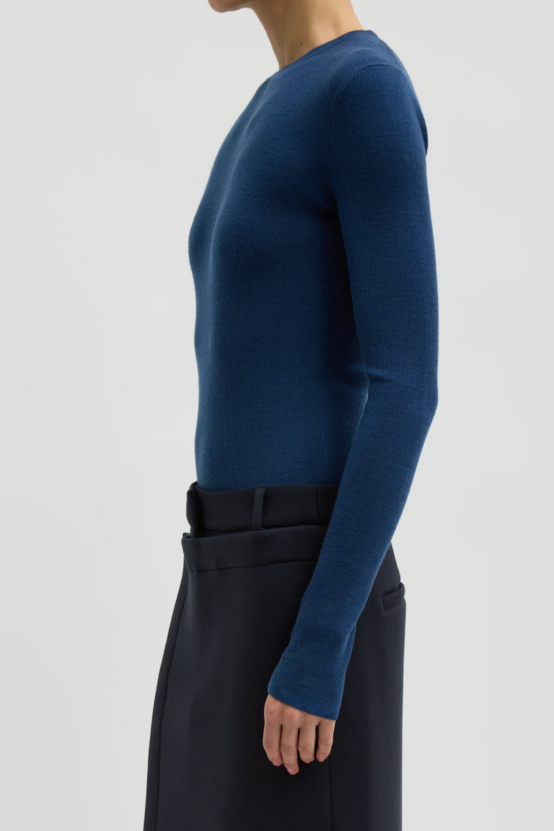 Featherweight Ribbed Sweater Crewneck Pullover - Seal Blue